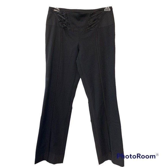 Cache Women’s Satin Trim Solid Black Novelty Pant Lace Up Detail Sz 10 NWT Flaw - Picture 1 of 10